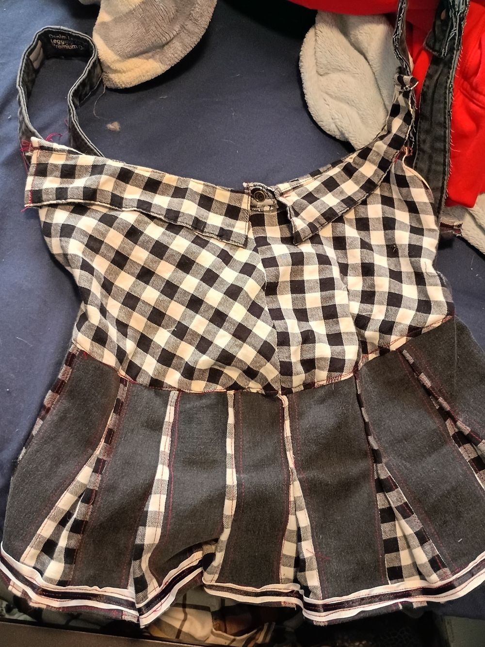 Handmade Black & White Gingham Pleated Peplum Shirt